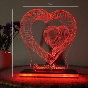 Нічник великий два серця червоний noc-ser-b-w фото