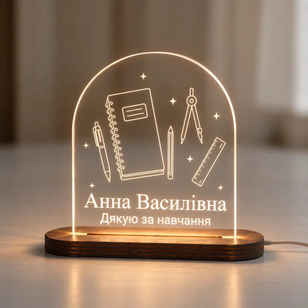 Нічник «Дякую за навчання» — дерев’яний виріб з персоналізацією ручної роботи