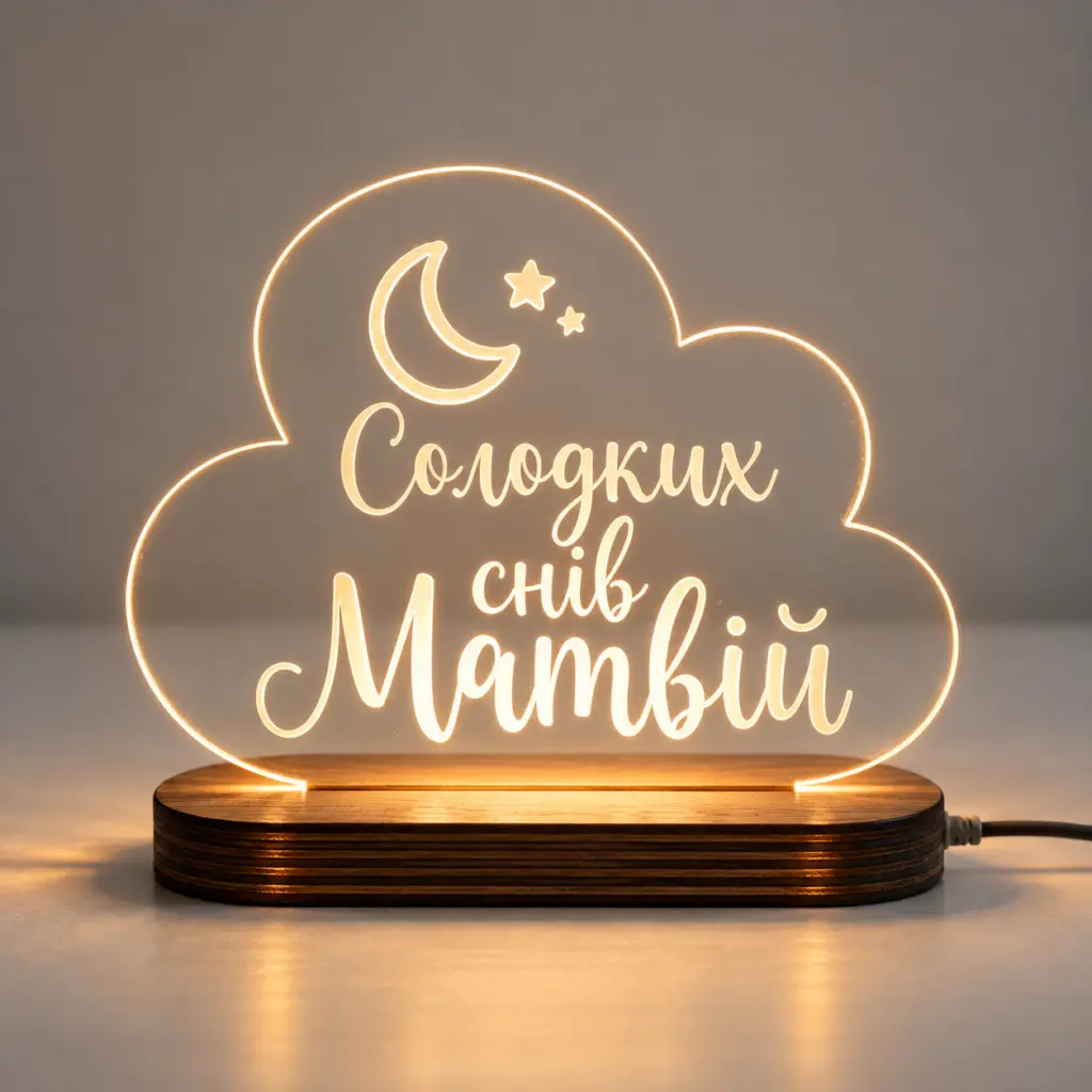 Нічник «Солодких снів» — дерев’яний виріб з персоналізацією ручної роботи