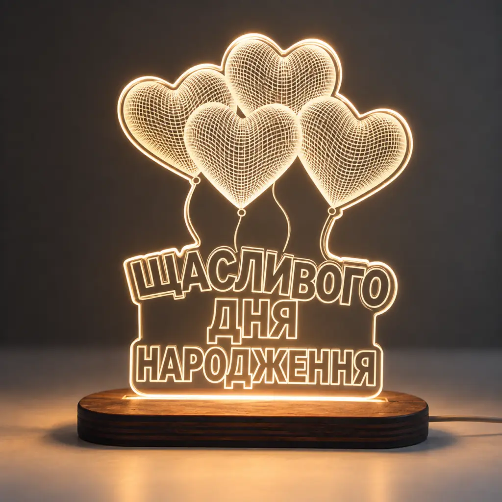 Нічник «Щасливого дня народження» — дерев’яний виріб з персоналізацією ручної роботи