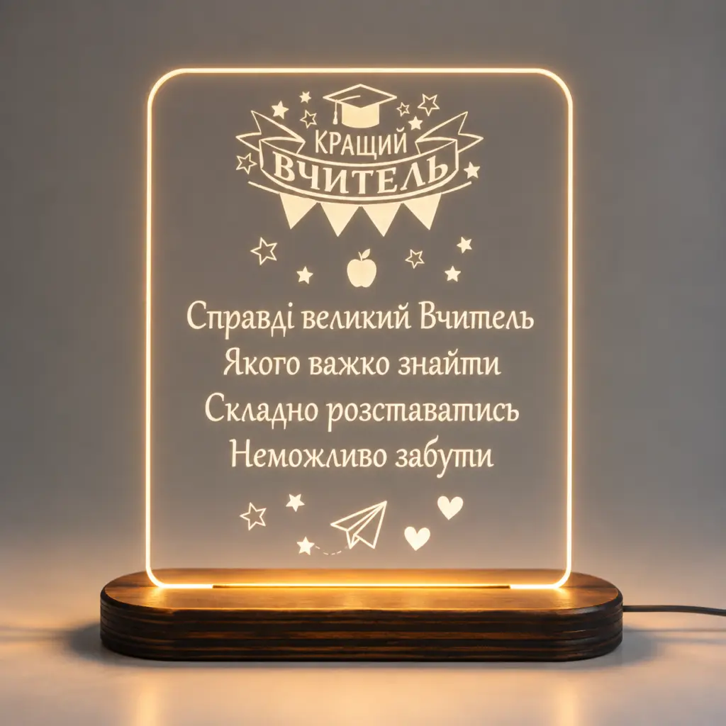 Нічник «Кращий вчитель» — дерев’яний виріб з персоналізацією ручної роботи