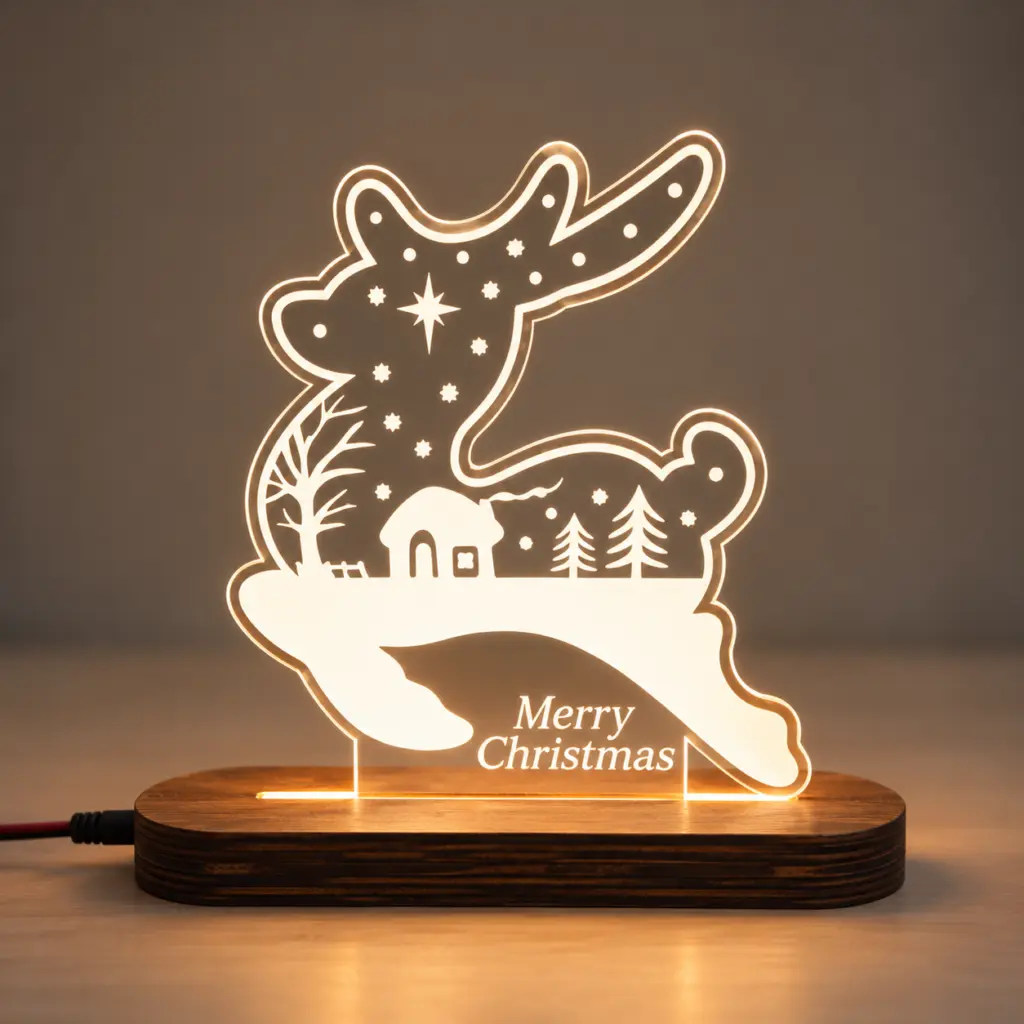 Нічник «Олень» Merry Christmas — дерев’яний виріб з персоналізацією ручної роботи